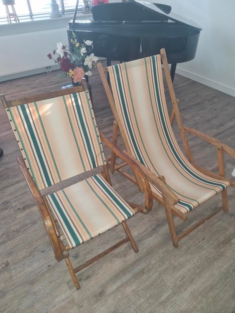 Vintage strandstoel en tuinstoel, Ophalen, Gebruikt, Hout, Inklapbaar