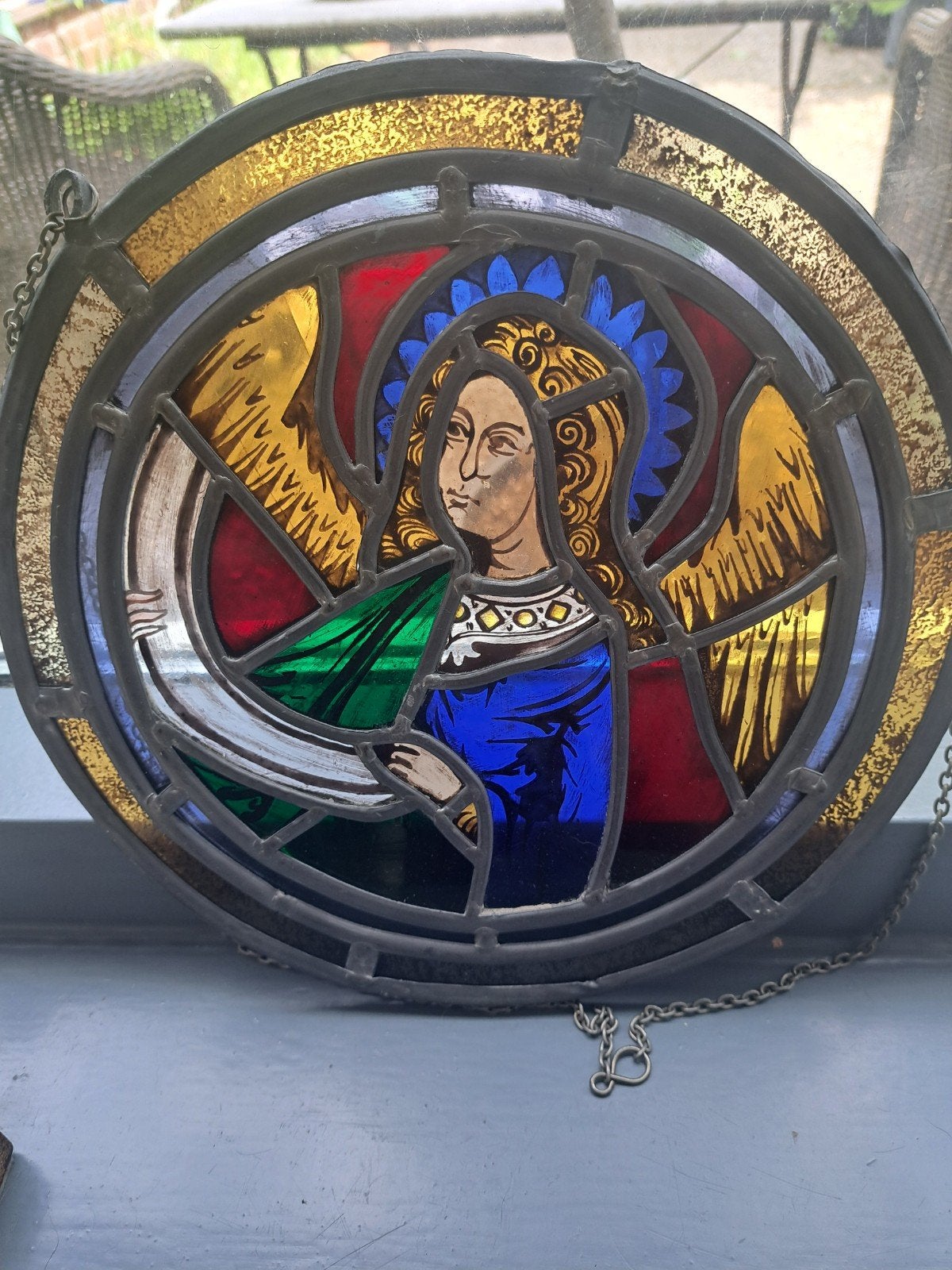 Antieke glas in lood hanger engel ., Ophalen of Verzenden