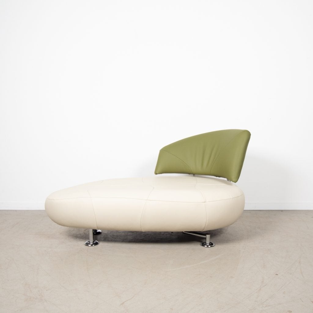 Leolux Kikko Chaise Longue Fauteuil Wit/Groen Leer, Niet ingevuld, Zo goed als nieuw, Niet ingevuld, Niet ingevuld