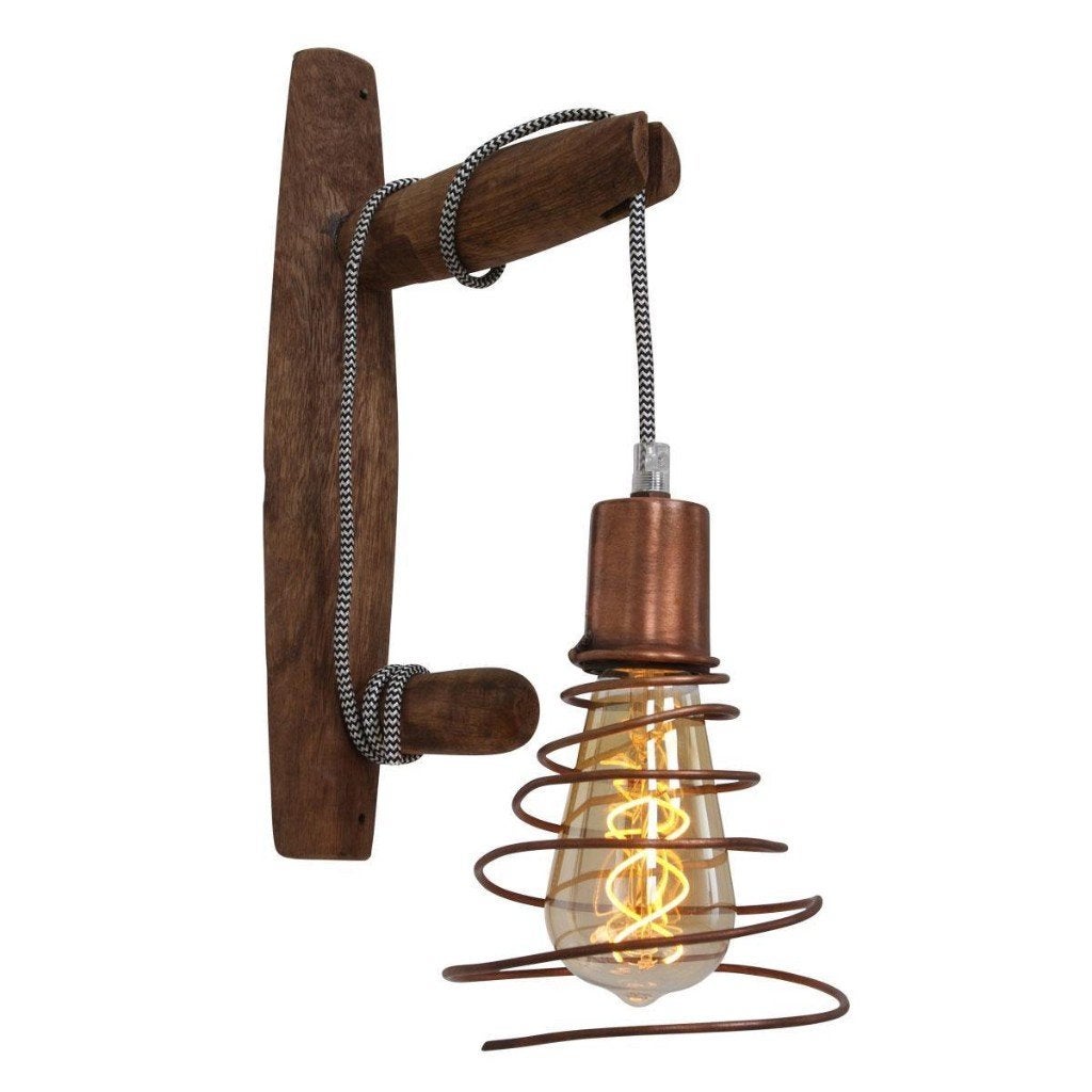 Light-Living-Wandlamp-Staden-hout-weather-barn-koper-Lamp-, Bruin, Zo goed als nieuw, Overige merken, Wandlamp