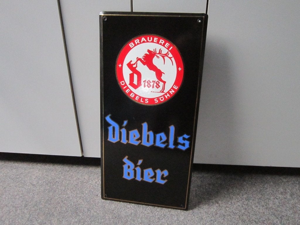 DIEBELS BIER EMAILLE RECLAMEBORD, Ophalen, Zo goed als nieuw, Reclamebord, Plaat of Schild, Overige merken