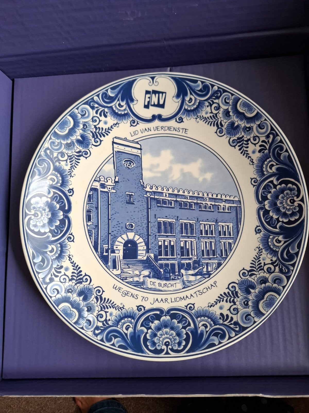 Delfts Blauw Schoonhoven Keramiek FNV Gedenkbord, Ophalen of Verzenden