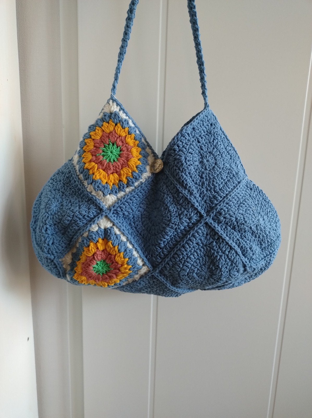 Schoudertas gehaakt blauw granny squares vintage retro, Ophalen of Verzenden, Nieuw, Blauw