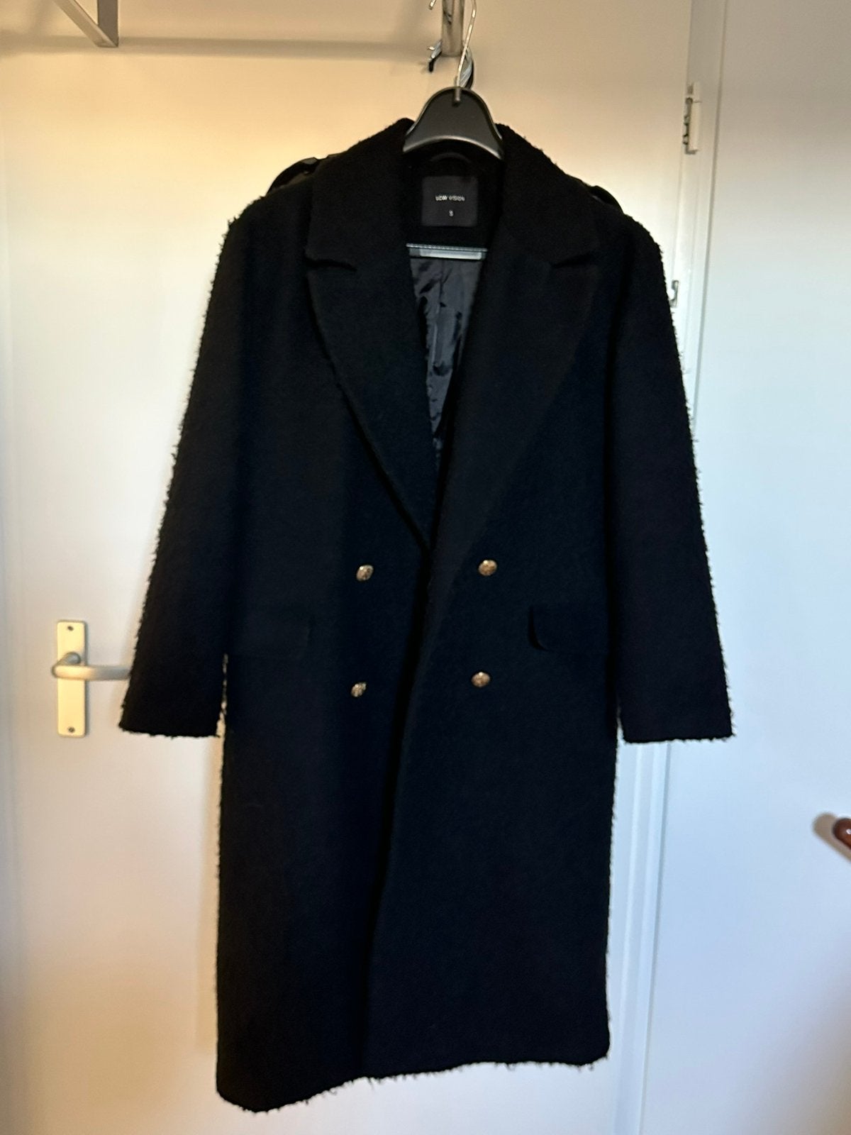 Zwarte boucle manteljas maat S oversized, Kleding | Dames, Jassen | Winter, Ophalen of Verzenden, Gedragen, Maat 36 (S), Zwart
