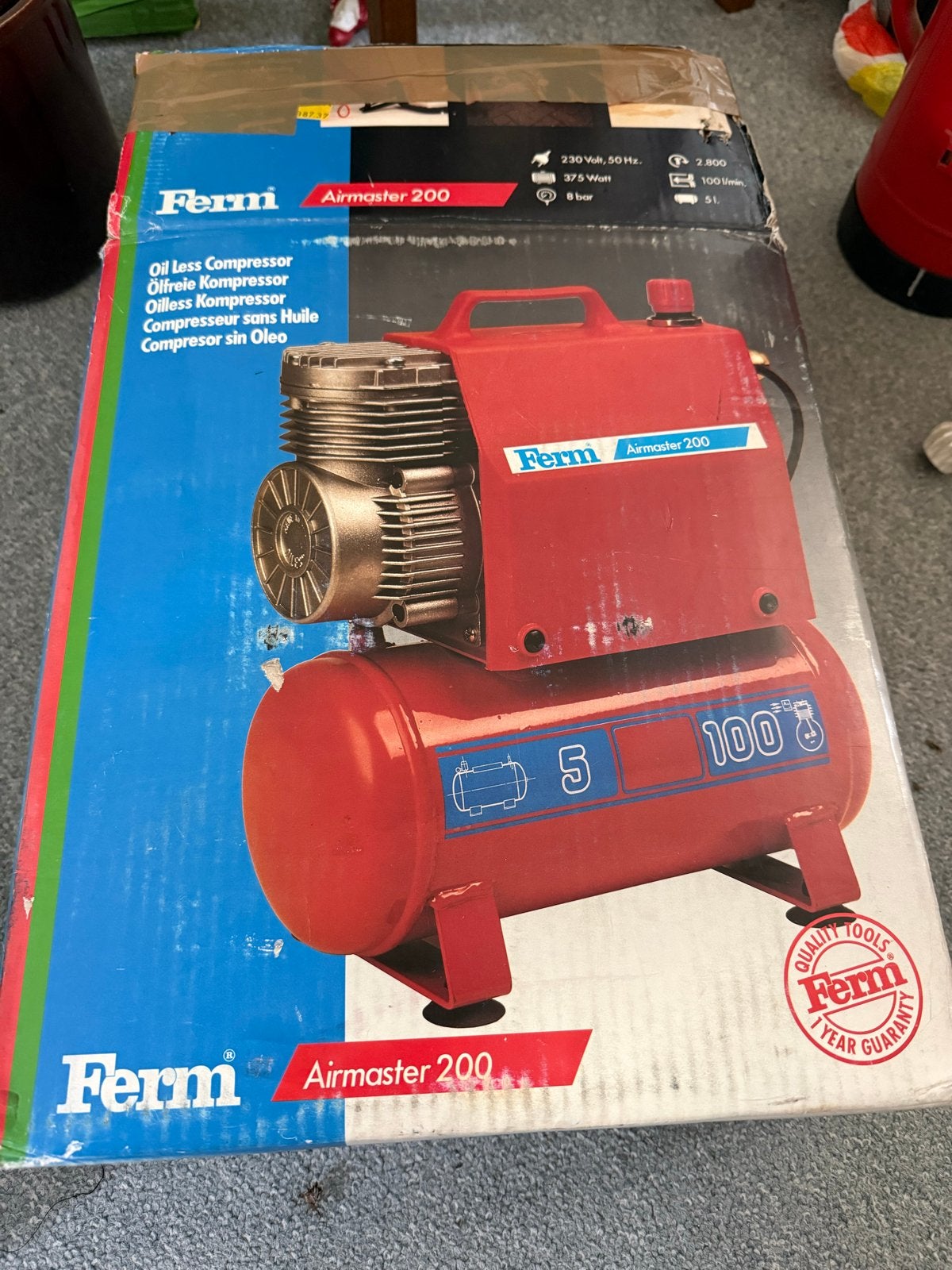 Ferm Airmaster 200 Olievrije Compressor - Zo goed als nieuw, Ophalen, 6 tot 10 bar, Zo goed als nieuw, Minder dan 200 liter/min