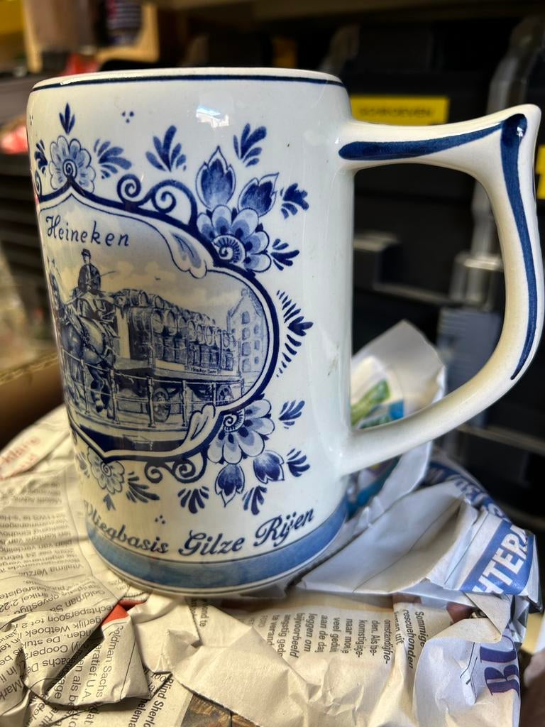 Delfts blauwe Heineken pul officiersmess vliebasis gilze rij, Antiek en Kunst, Ophalen