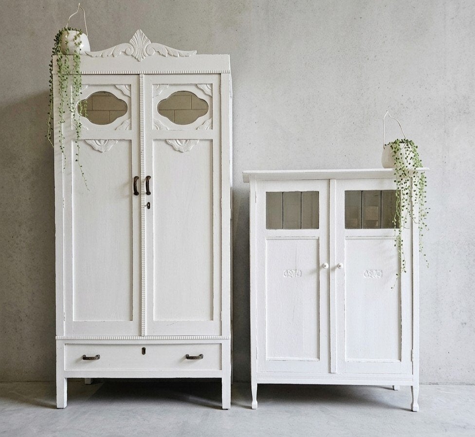 🤍2x Antieke witte Art Deco meidenkast vintage linnenkast, Verzenden
