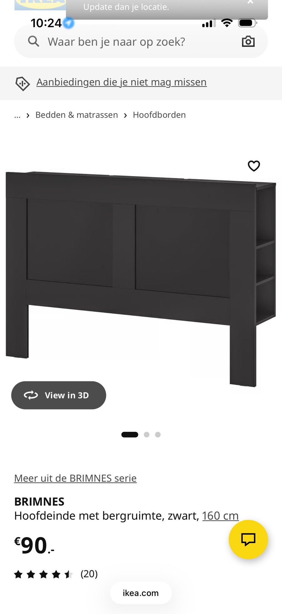 IKEA BRIMNES Hoofdeinde met opbergruimte, zwart, 160 cm, Ophalen, Overige materialen, Gebruikt, Zwart