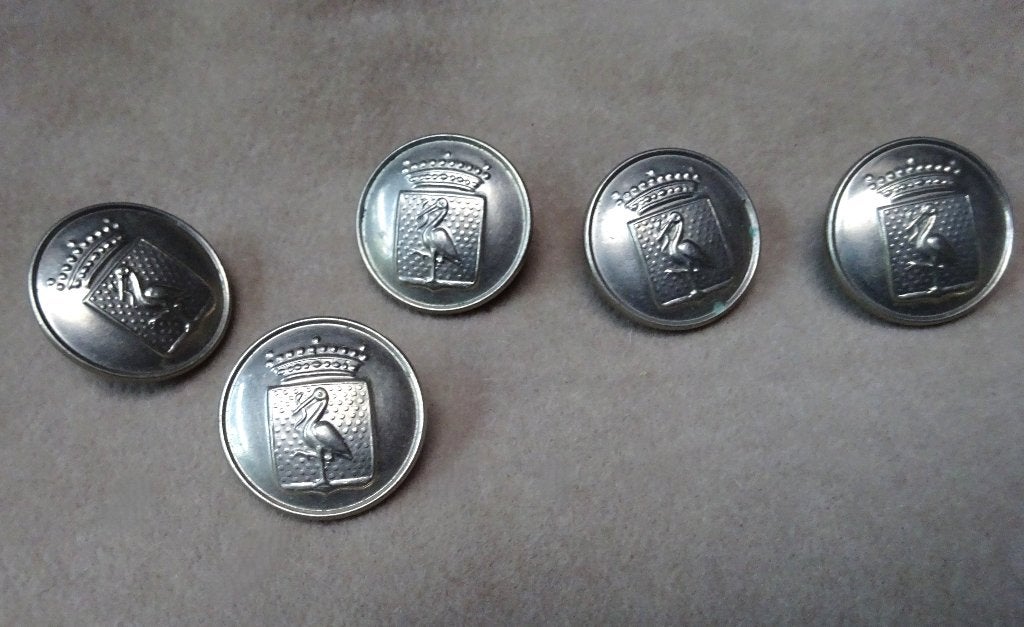 5 Antieke metalen livreiknopen * wapenschild van Den Haag, Antiek en Kunst, Verzenden