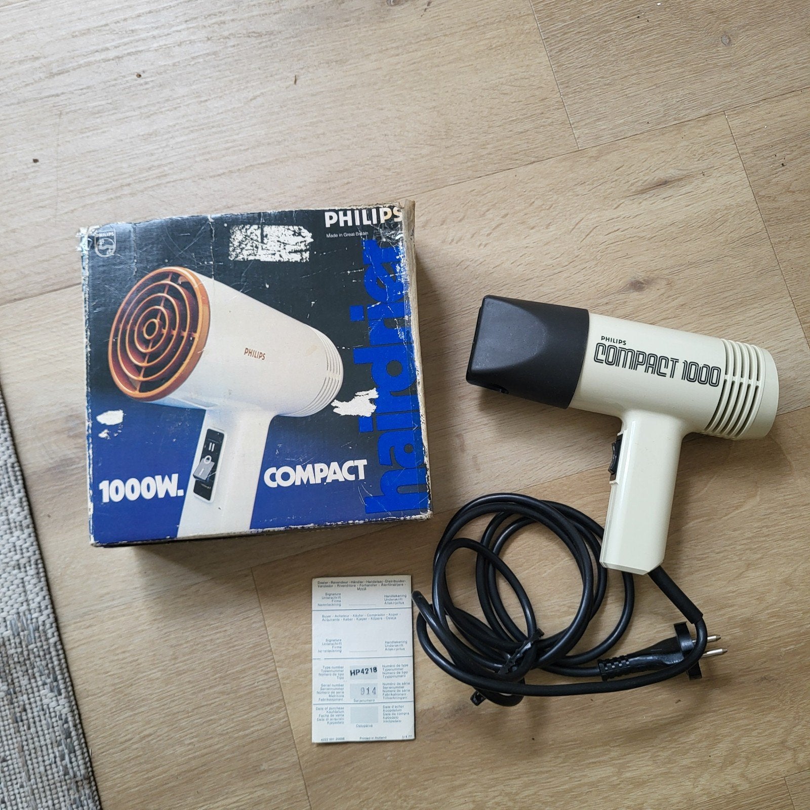 Philips Compact vintage föhn 1000w met doos, Ophalen of Verzenden, Gebruikt, Haarverzorging