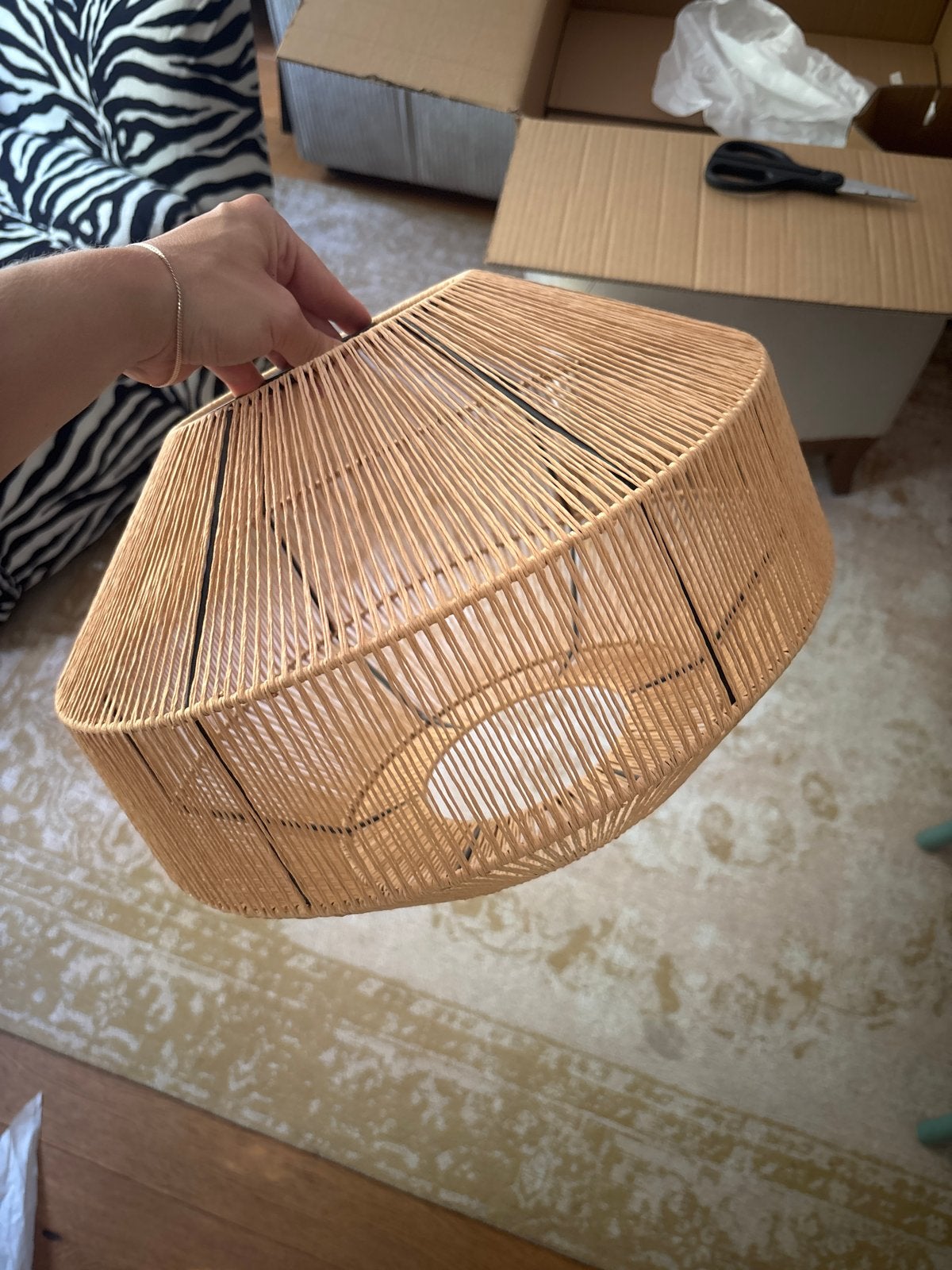 Kwantum lampenkap rotan/riet look, Ophalen of Verzenden, Zo goed als nieuw, Overige materialen, Minder dan 50 cm