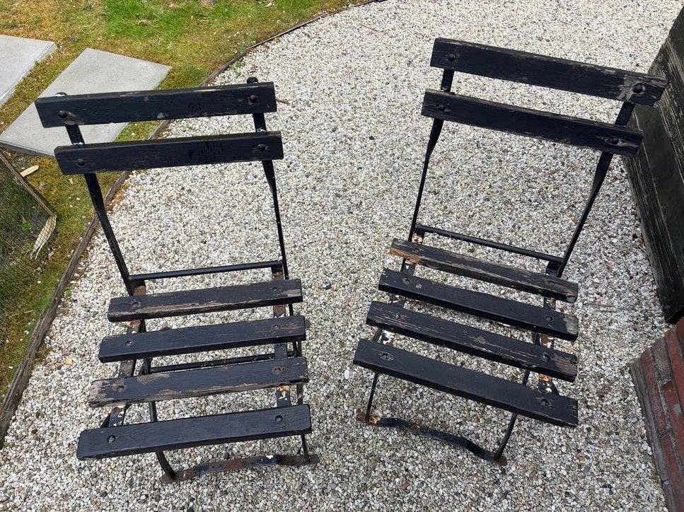 Vintage gietijzeren Tuinstoeltjes (2 stuks) - Opknapper, Ophalen