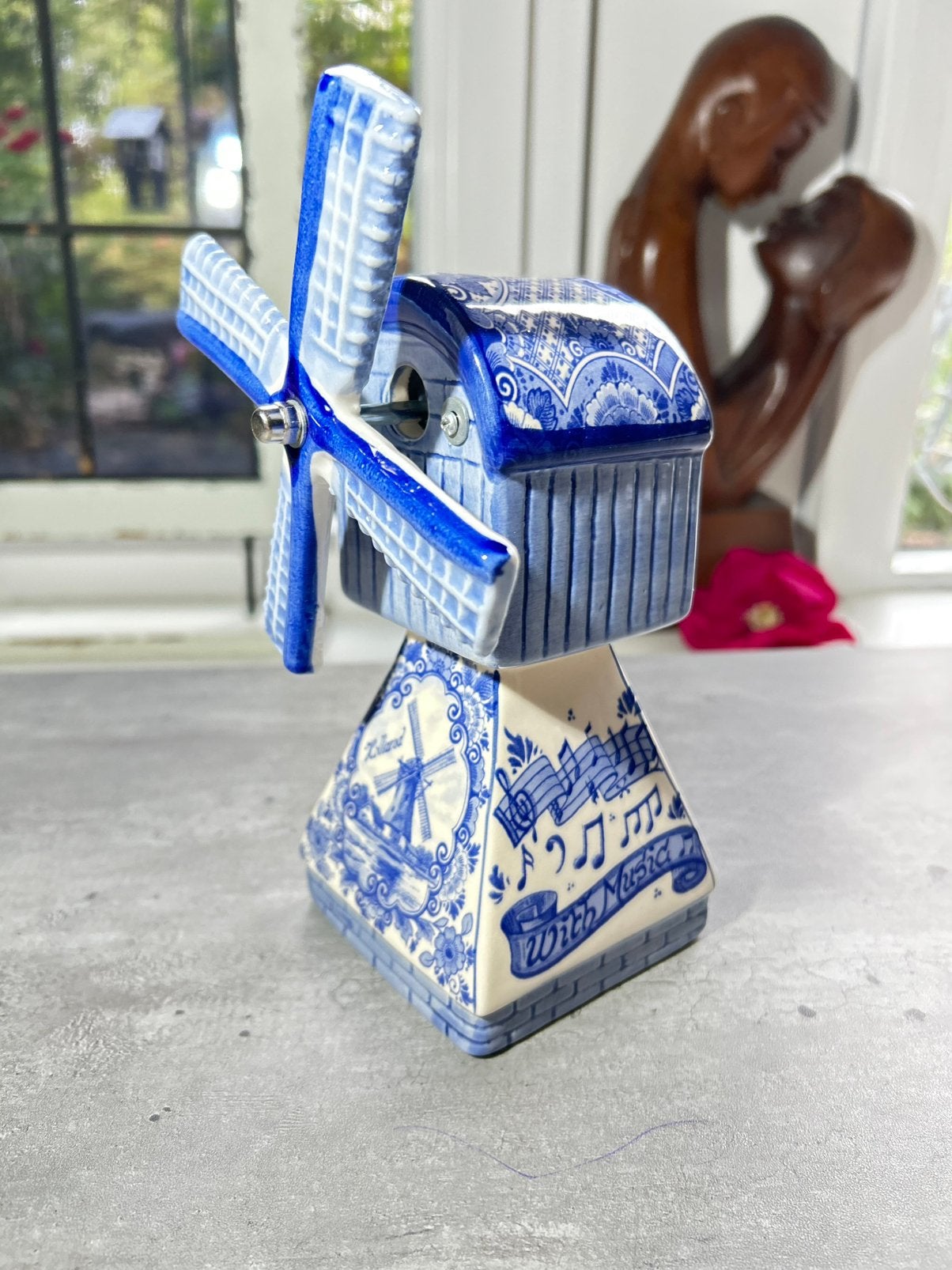 XL Porseleinen Delfts blauwe Molen wieken draaien dan muziek, Ophalen of Verzenden