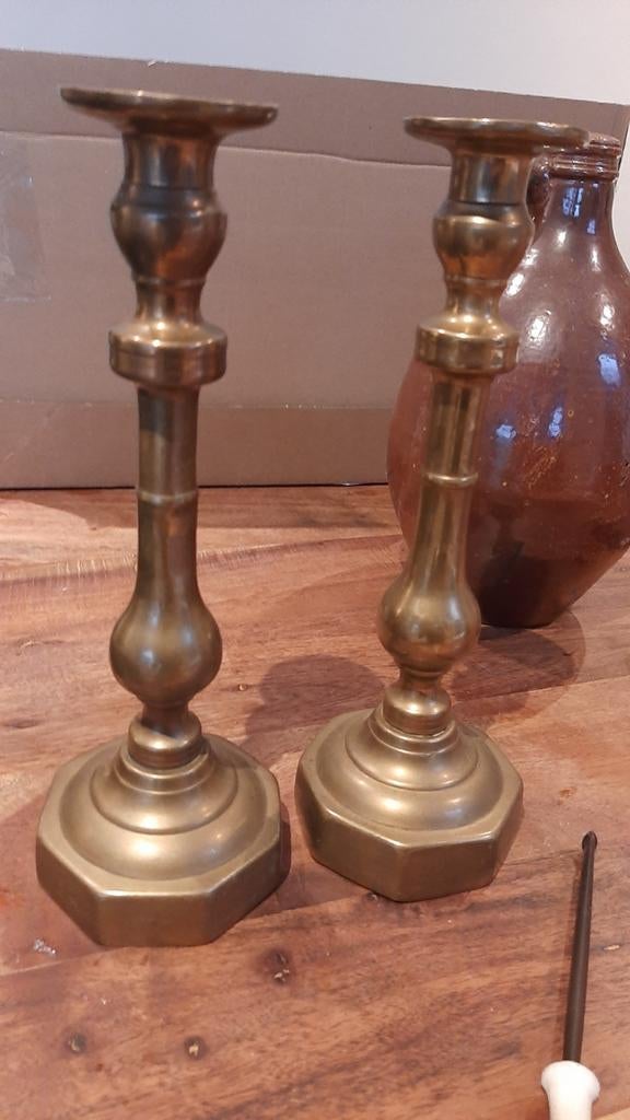 Prachtige set messing kandelaars uit 1680, Ophalen of Verzenden, Koper of Brons
