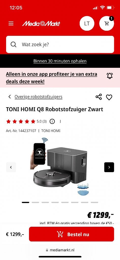 Foto 3 van Ongebruikte robotstofzuiger met dweil (winkelprijs €1299)