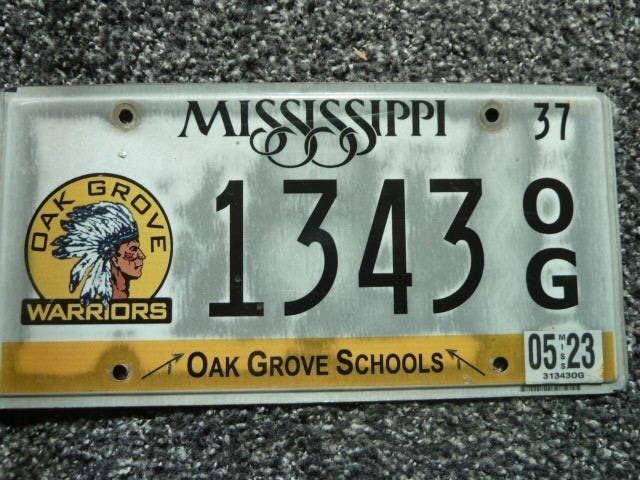 Kentekenplaat licenseplate Mississippi Oak Grove Warriors, Verzenden, Gebruikt, Auto's