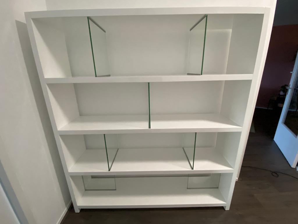 Te koop witte hoogglans boekenkast/ roomdivider, Ophalen, Overige materialen, Gebruikt, 150 tot 200 cm