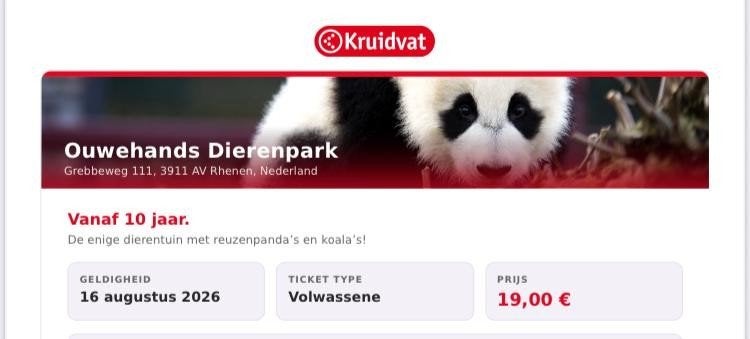 1 volwassen ticket voor Ouwehands dierenpark Rhenen dierentu, Eén persoon, Ticket of Toegangskaart