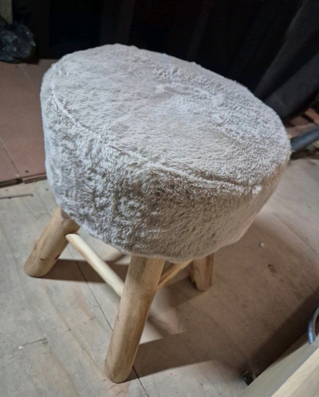 krukje hout met vacht, Huis en Inrichting, Ophalen, Zo goed als nieuw, Hout