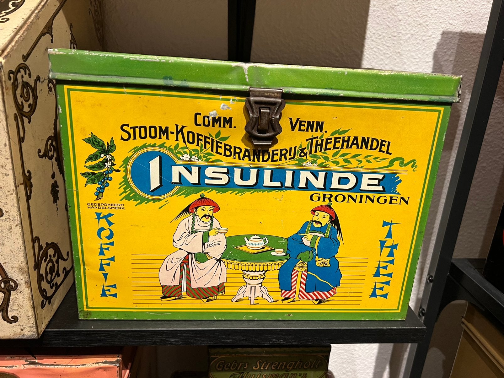 Insulinde Groningen koffie en thee winkelblik, Verzamelen, Blikken, Ophalen of Verzenden, Zo goed als nieuw, Koffie