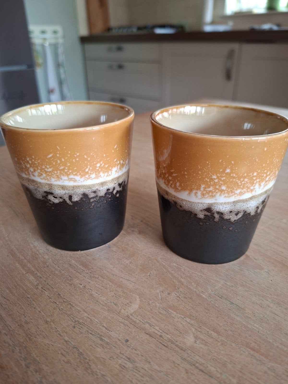 HKliving 70's keramiek mokken set van 2, Keramiek, Vintage, Zo goed als nieuw, Mok