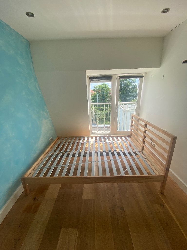 Bedframe IKEA met lattenbodem, Ophalen, Gebruikt, Bruin, Tweepersoons