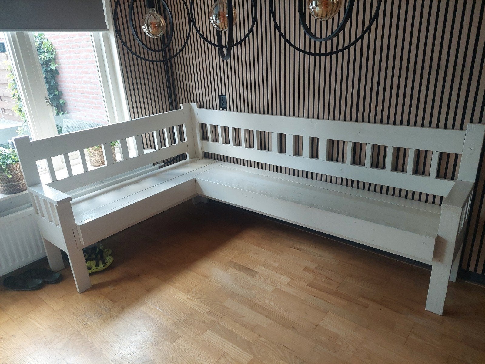 Witte hoekbank van hout - Landelijke stijl, Huis en Inrichting, Ophalen, Gebruikt, Hout, Landelijke stijl