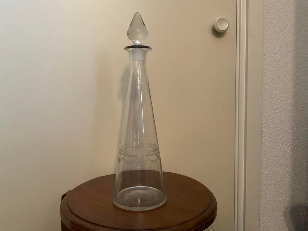 glazen karaf met guillocheer ets patroon, Antiek en Kunst, Antiek | Glas en Kristal, Ophalen of Verzenden