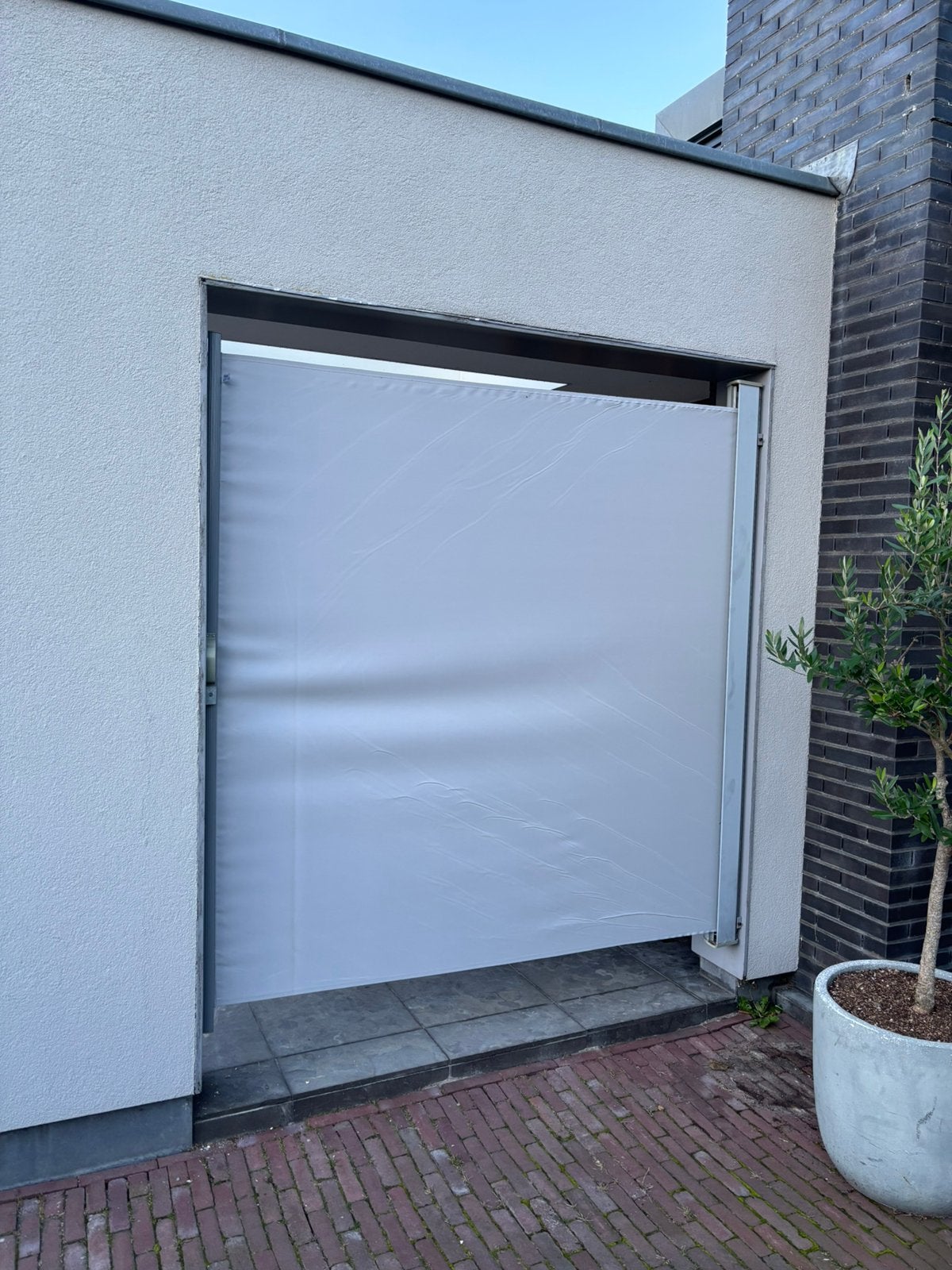 Windscherm/ Zonnescherm in cassette (185 x 280 cm), Doe-het-zelf en Verbouw, Rolluiken, Ophalen, Gebruikt, 200 cm of meer, Grijs
