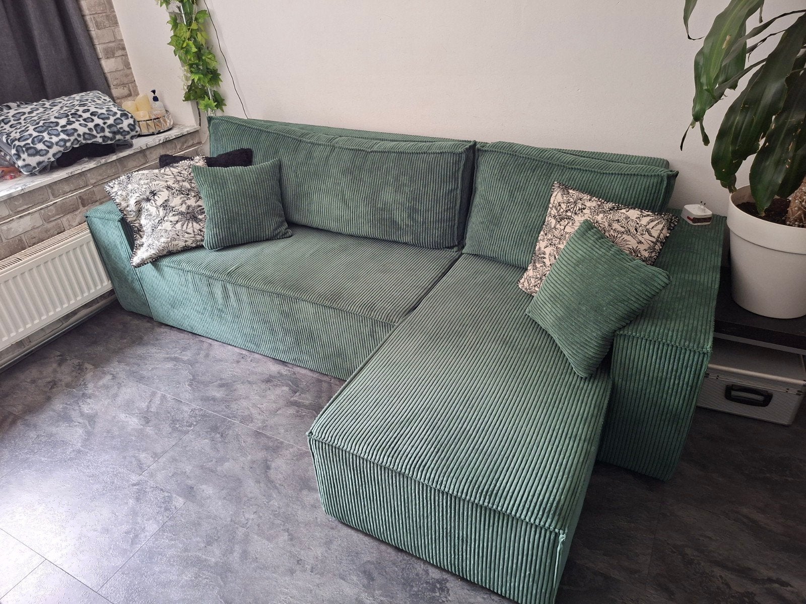 groene hoekbank ribbelstof met slaapfunctie en opbergruimte, Ophalen, Vierpersoons of meer, 200 tot 250 cm
