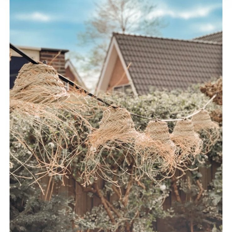 Lichtsnoer met rotan lampenkapjes, Tuin en Terras, Zonne-energie, Minder dan 50 watt, Wandlamp, Ophalen of Verzenden