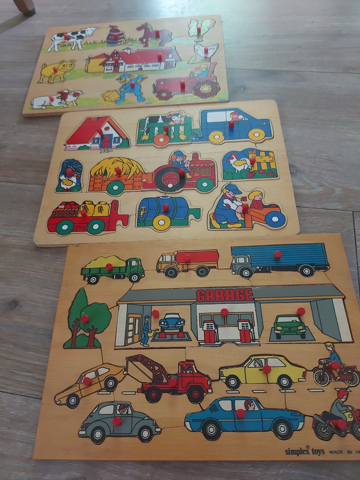 Vintage houten puzzels - Boerderij en Garage, 2 tot 4 jaar, Gebruikt, 10 tot 50 stukjes, Ophalen of Verzenden