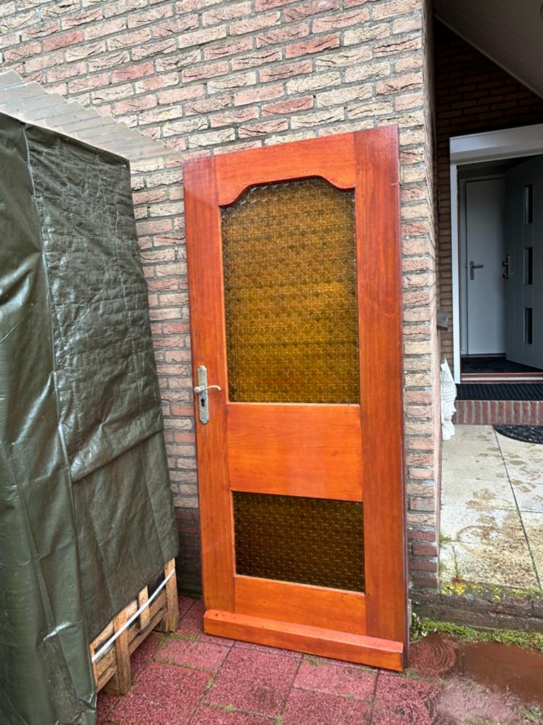 Hardhouten voordeur met glas, Doe-het-zelf en Verbouw, Deuren en Horren, Ophalen, Gebruikt, 80 tot 100 cm, 200 tot 215 cm