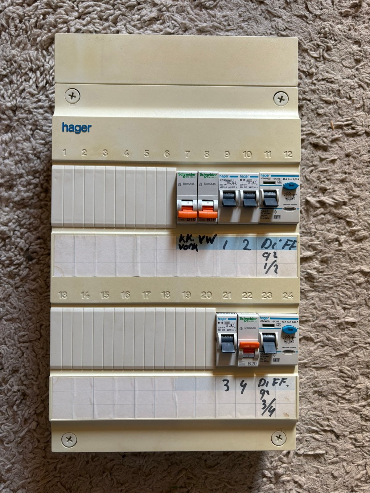 Hager groepenkast/meterkast, Ophalen, Zo goed als nieuw, Schakelaar