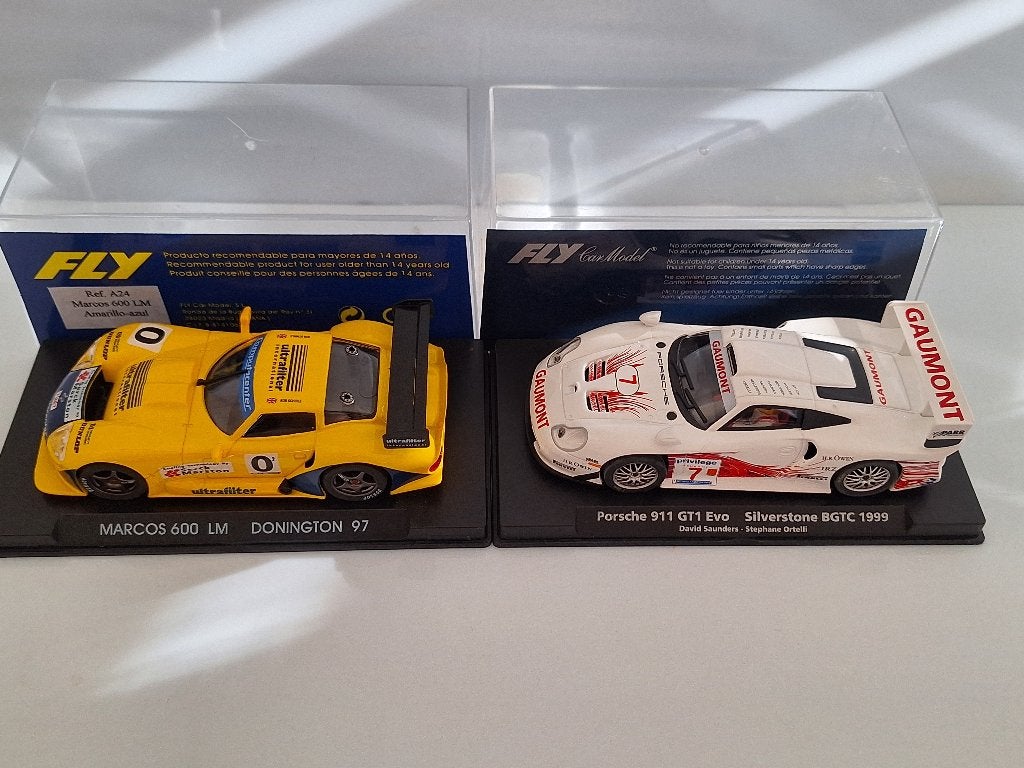 Fly 1 x marcos 1 x porsche 911 gt1 nieuw in doos, Overige merken, Racebaan, Fly, Nieuw