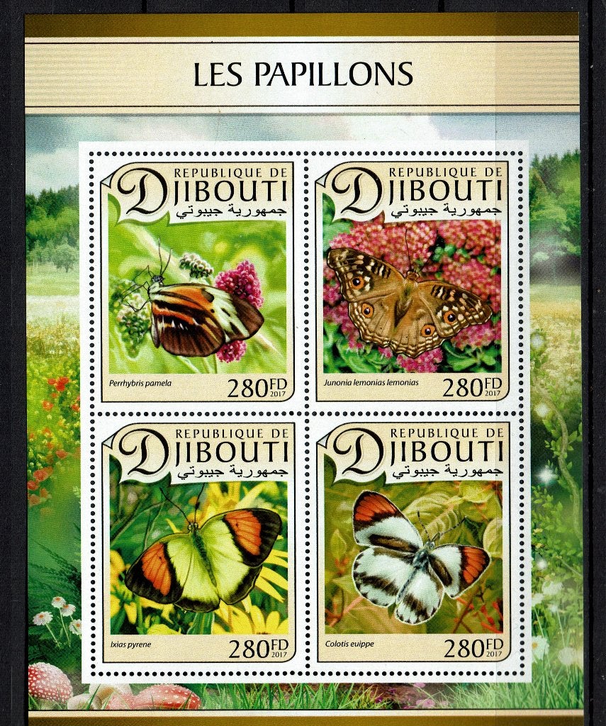 DJIBOUTI 2017 PF BLOK VLINDERS INSECTEN BUTTERFLIES 2, Ophalen of Verzenden, Postfris, Dier of Natuur