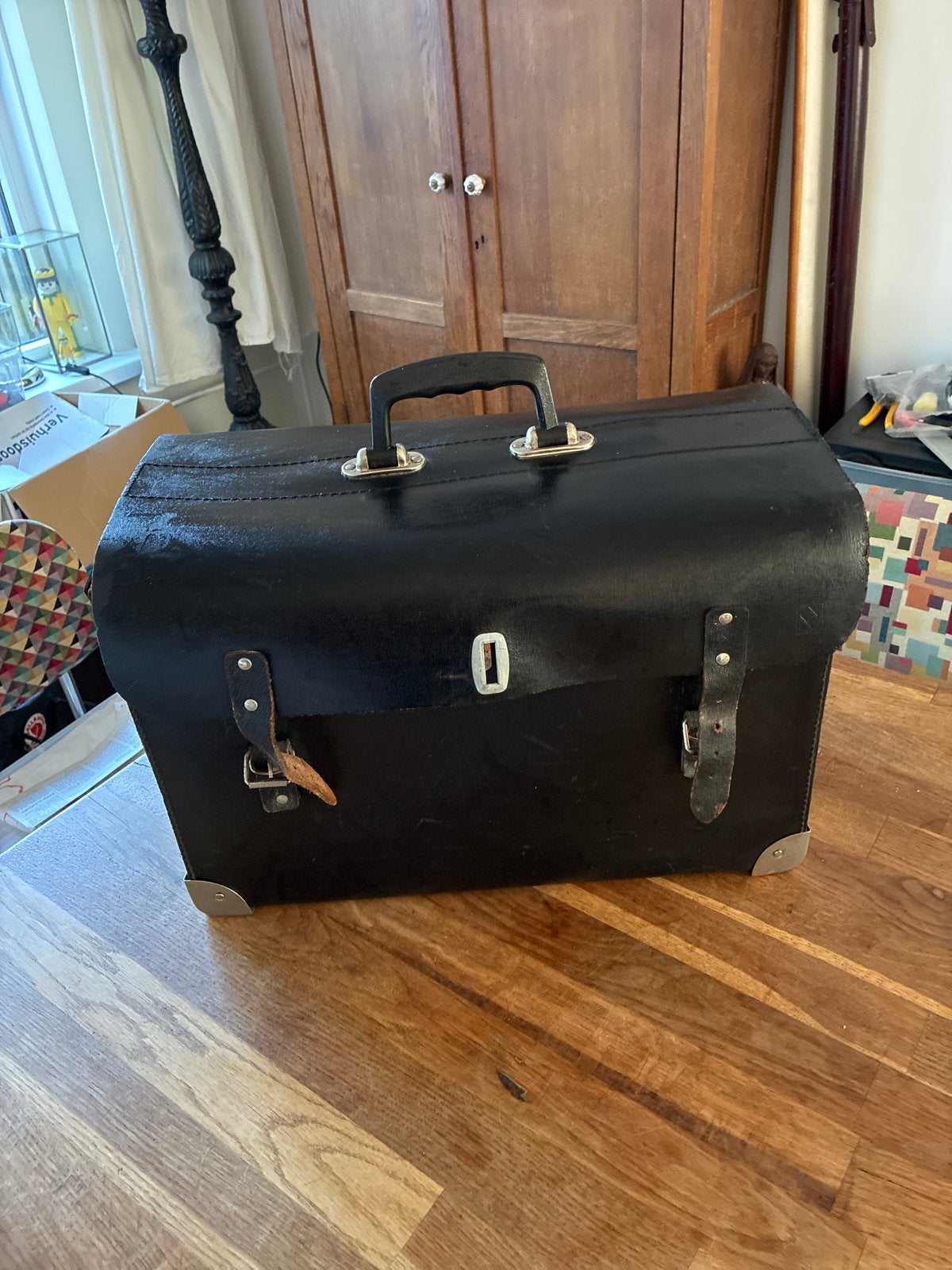 Vintage Zwarte Leren Koffer/Dokterskoffer, Ophalen