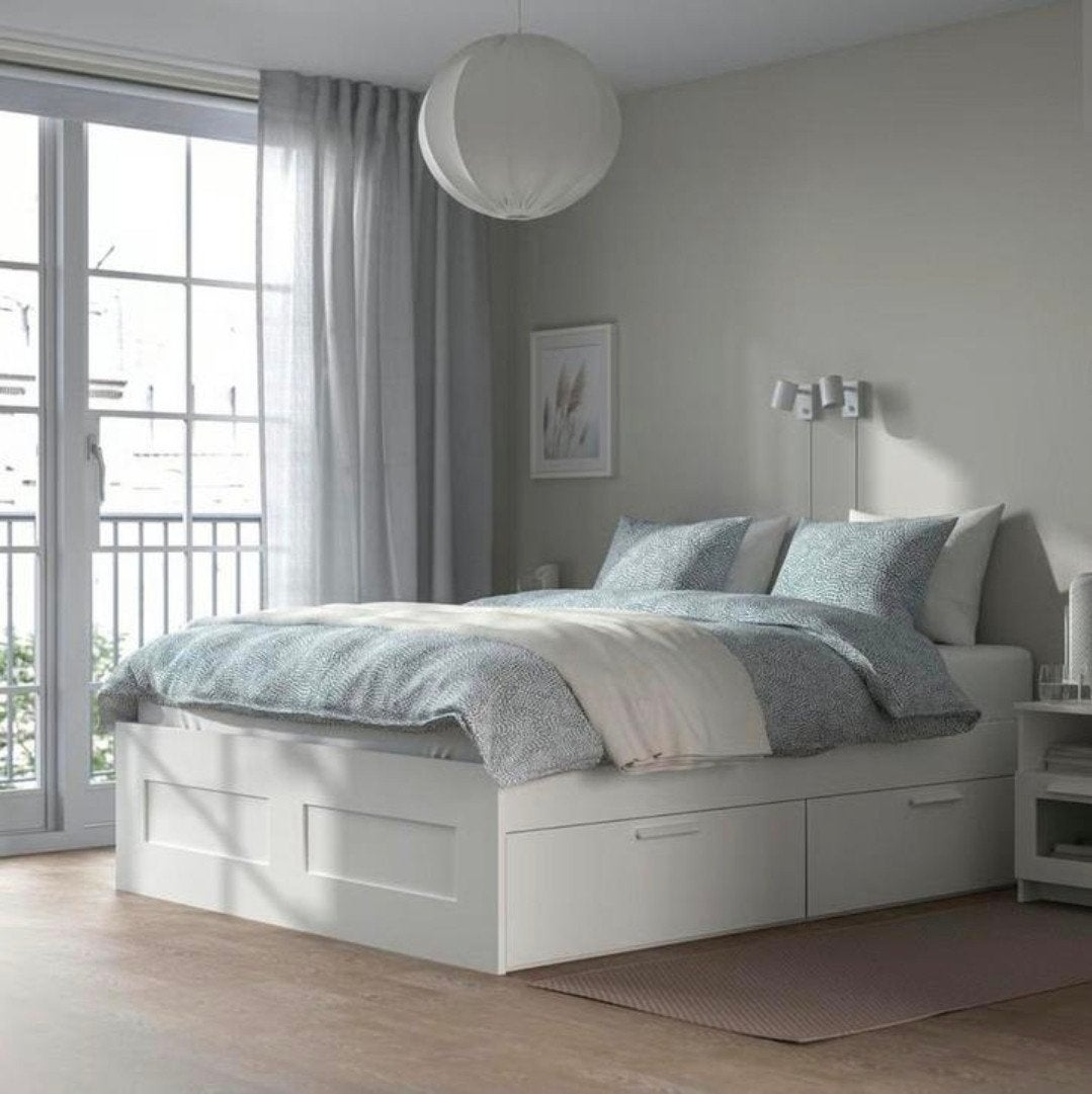 Complete Ikea bed, slatted bases,mattress,drawers 140x200cm., Ophalen of Verzenden, Zo goed als nieuw, Tweepersoons