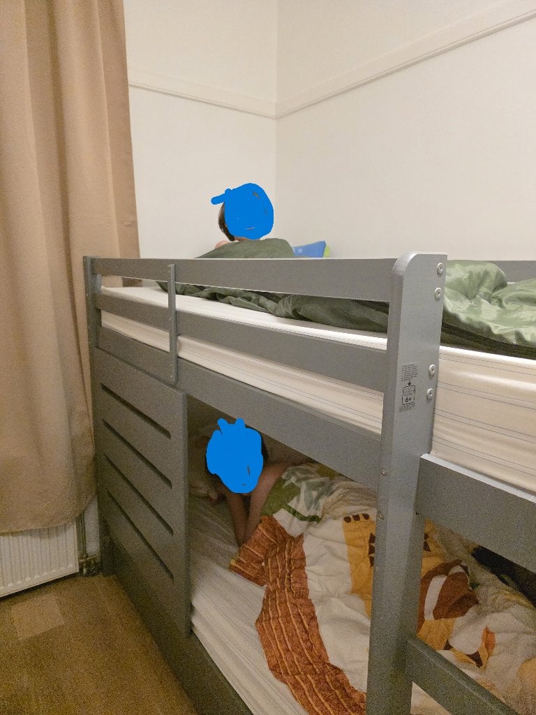 Stapelbed, kleur grijs, stevig bed, Ophalen, 90 cm, 160 tot 180 cm, Tweepersoons