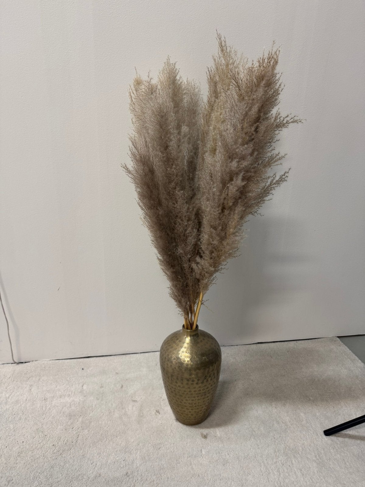 Gouden vaas met beige pluimen, Ophalen of Verzenden, Zo goed als nieuw
