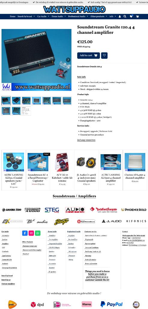 Soundstream Granite 120.4 4 kanaals versterker, Auto diversen, Autospeakers, Gebruikt, ., Ophalen of Verzenden, .