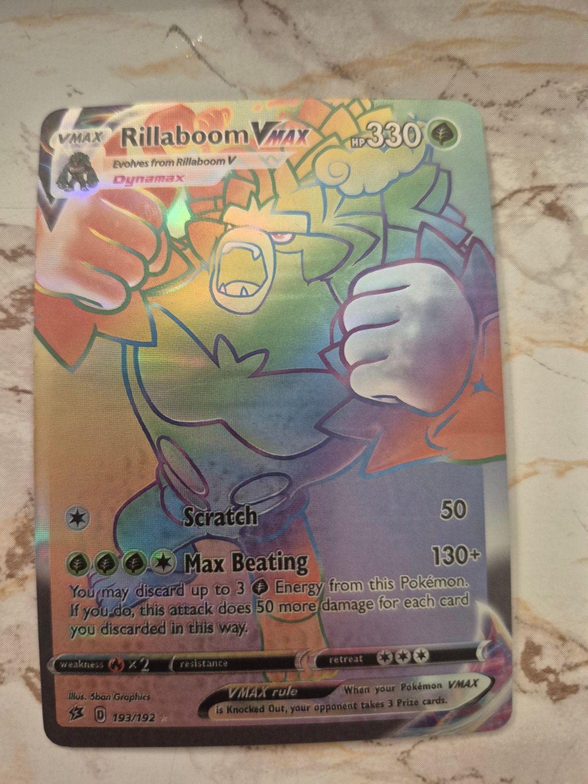 Pokémon Kaart Rillaboom VMAX Rainbow Rare 193/192, Ophalen of Verzenden, Zo goed als nieuw, Losse kaart, Foil