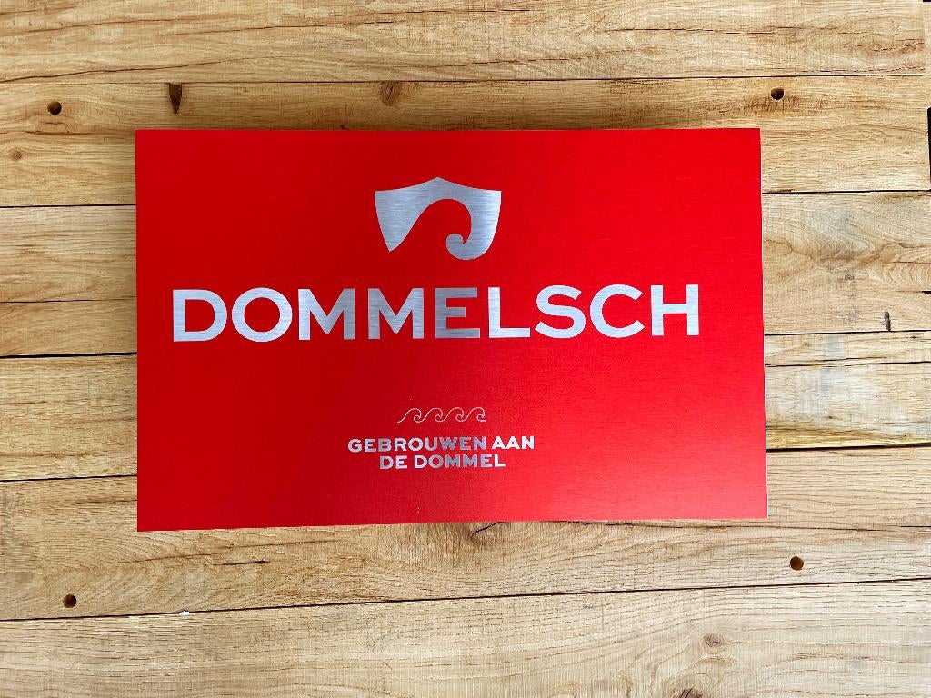 Reclamebord Dommelsch bier logo, aluminium, afm 36x57 cm, Ophalen of Verzenden, Nieuw, Reclamebord