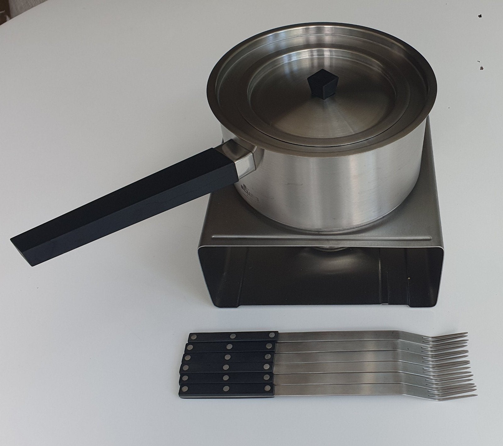 Fonduestel Cubo BergHOFF - Compleet met vorken, Ophalen of Verzenden, Zo goed als nieuw, Brander, Fondueset