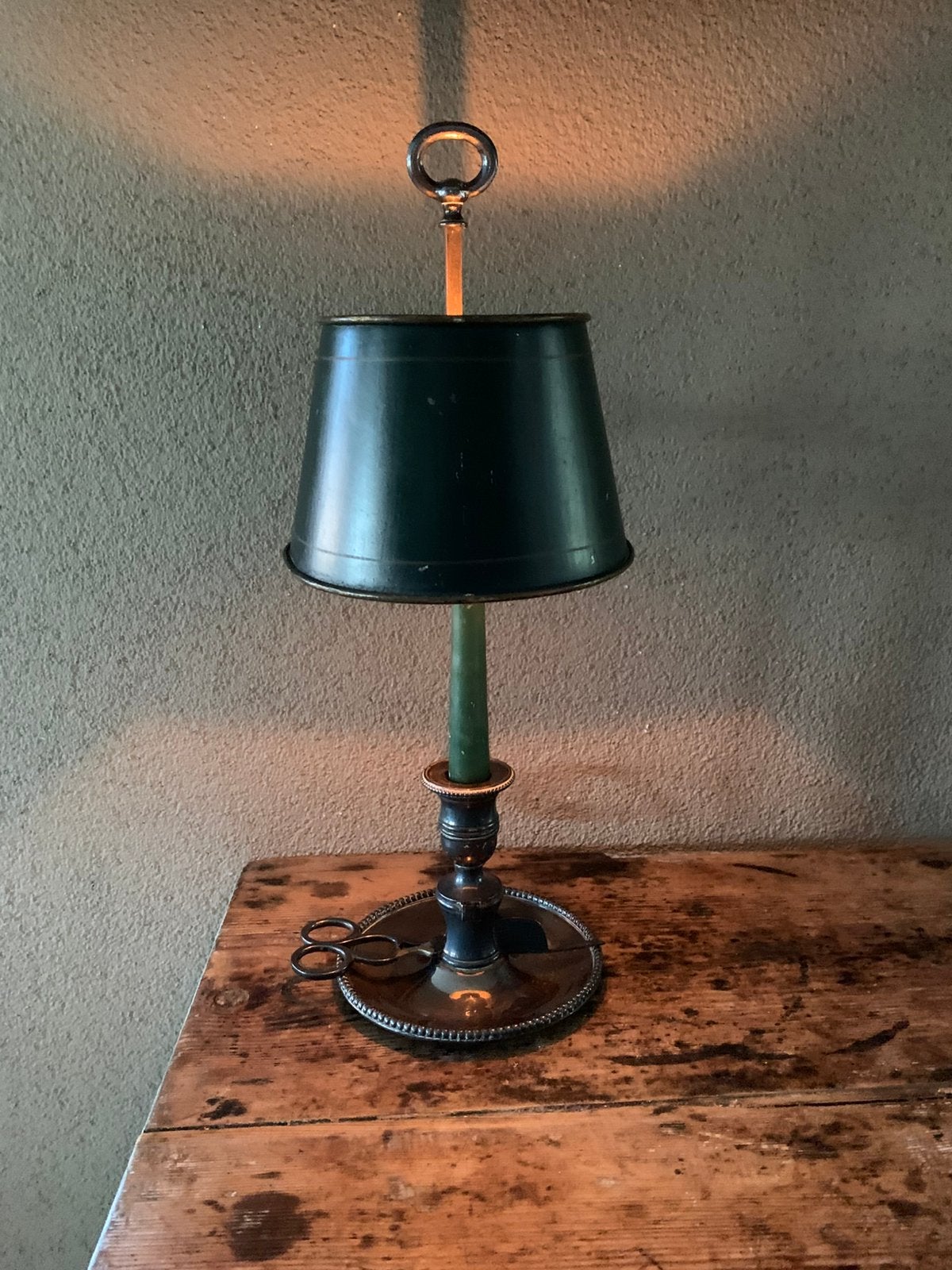 Franse vintage Bouillotte kaarsen lamp/ kandelaar “Bikkel”, Ophalen of Verzenden
