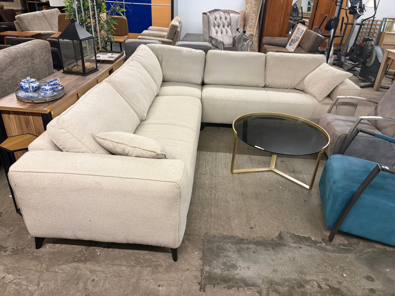 Hoekbank stoffen crème 305x290cm, Ophalen