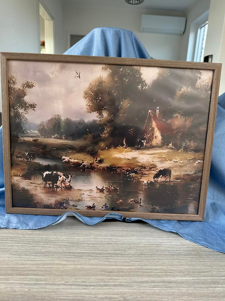 Landelijke schilderij koeien en eenden, Huis en Inrichting, Ophalen of Verzenden, Nieuw