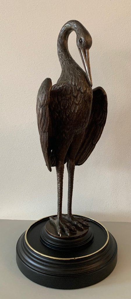 Prachtige Bronzen Kraanvogel Art Deco H:36cm, Antiek en Kunst, Ophalen, Brons
