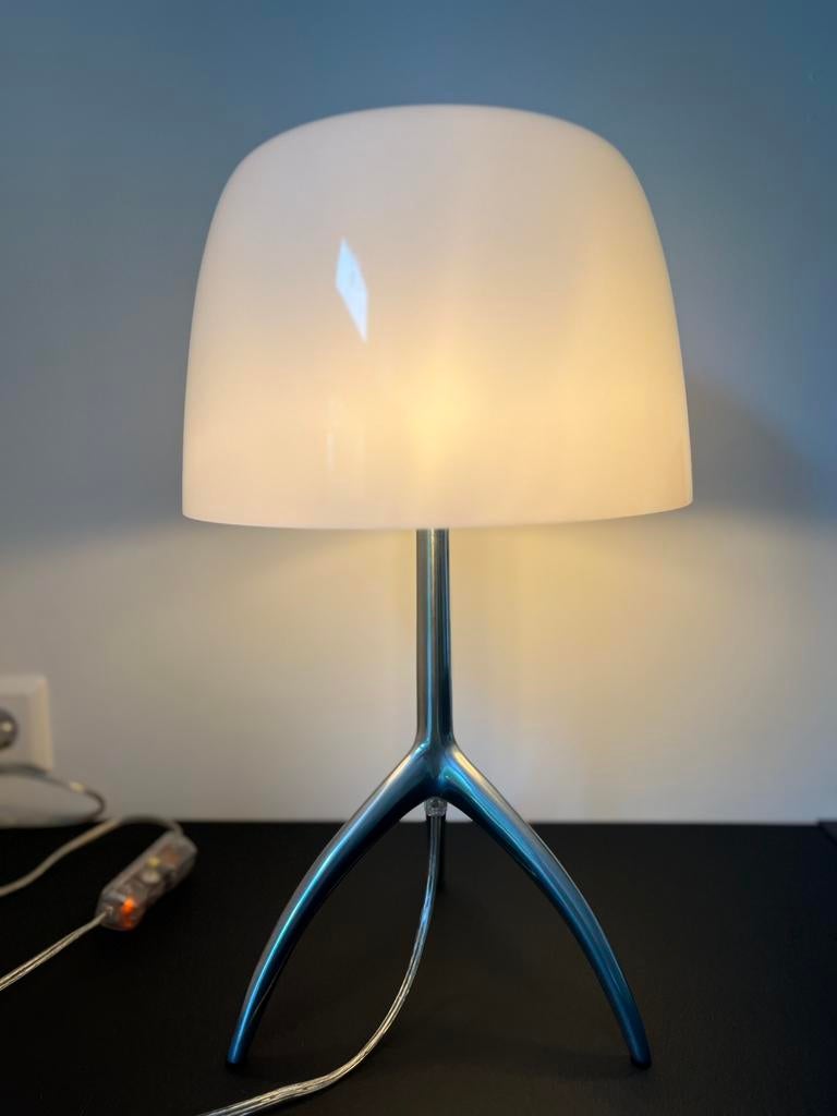 Foscarini Lumiere Grande tafellamp – wit glas / aluminium, Ophalen, Modern, Minder dan 50 cm, Glas