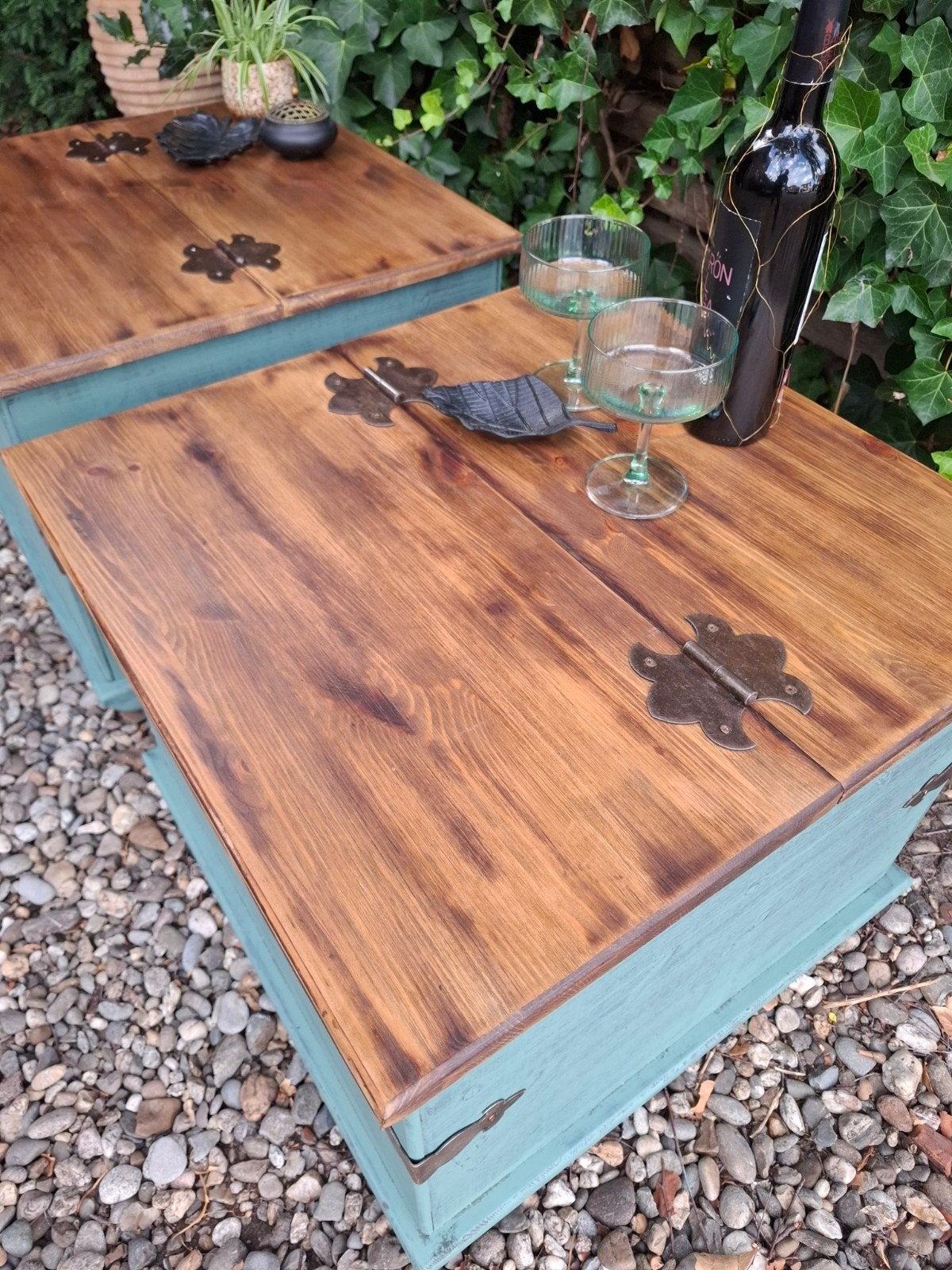 set van 2 kisttafels oxy green sleets, Ophalen of Verzenden, Zo goed als nieuw, Vierkant